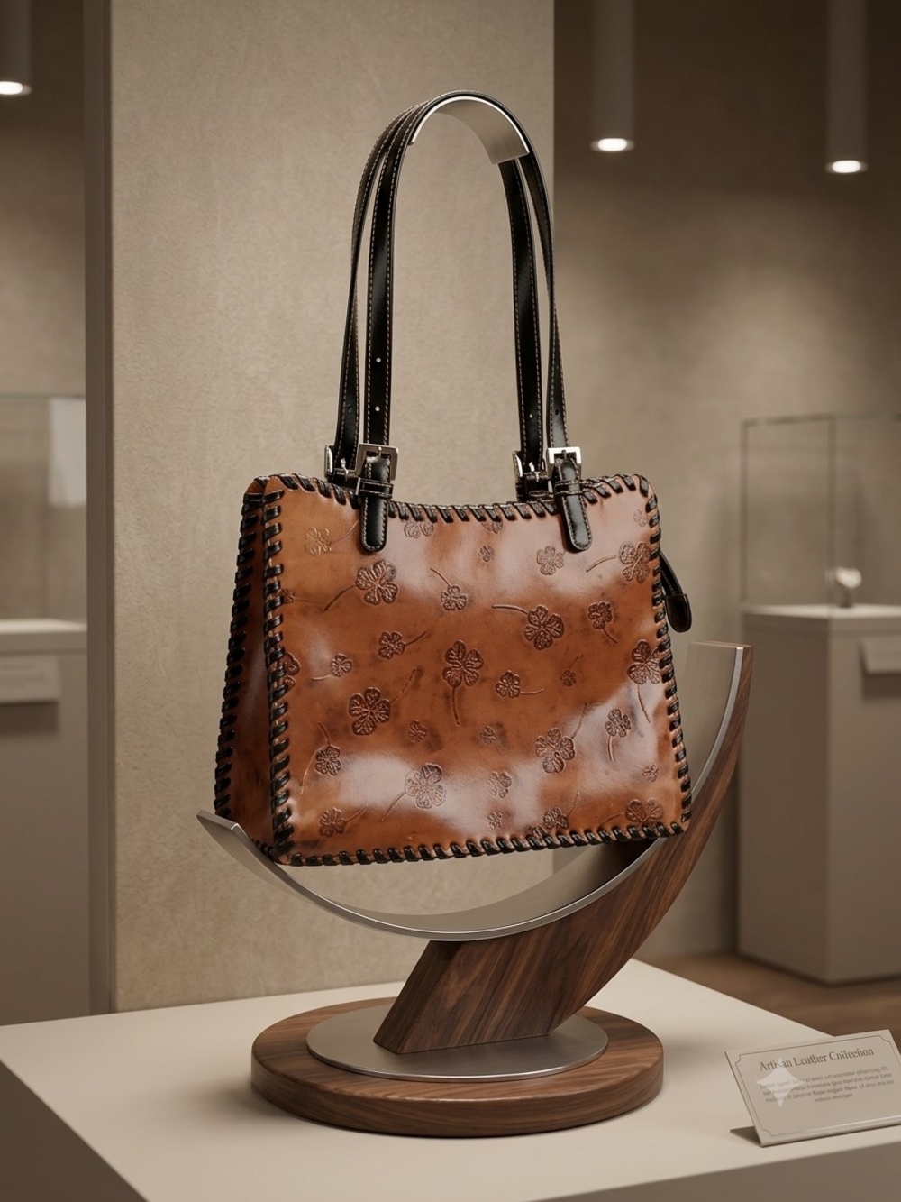 Marc Chantel Genuine Brown Leather Floral-Embossed Vintage Y2K Totebag